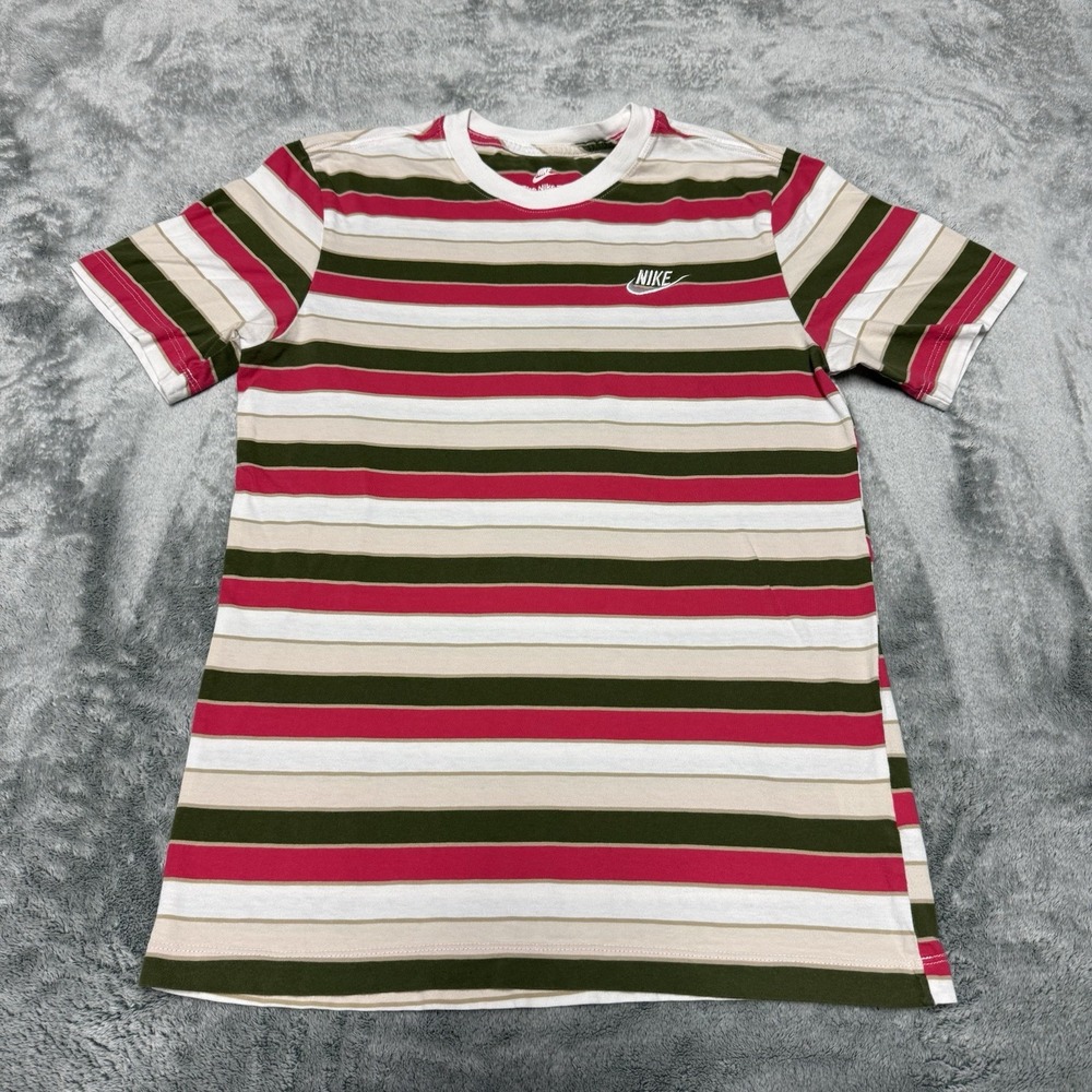Nike The Nike Tee Striped Short Sleeve T-Shirt Men's S White Pink Olive Beige